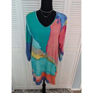 A' La Carte Tunic Top Women's L Abstract Art To Wear Multicolor Blouse Boutique